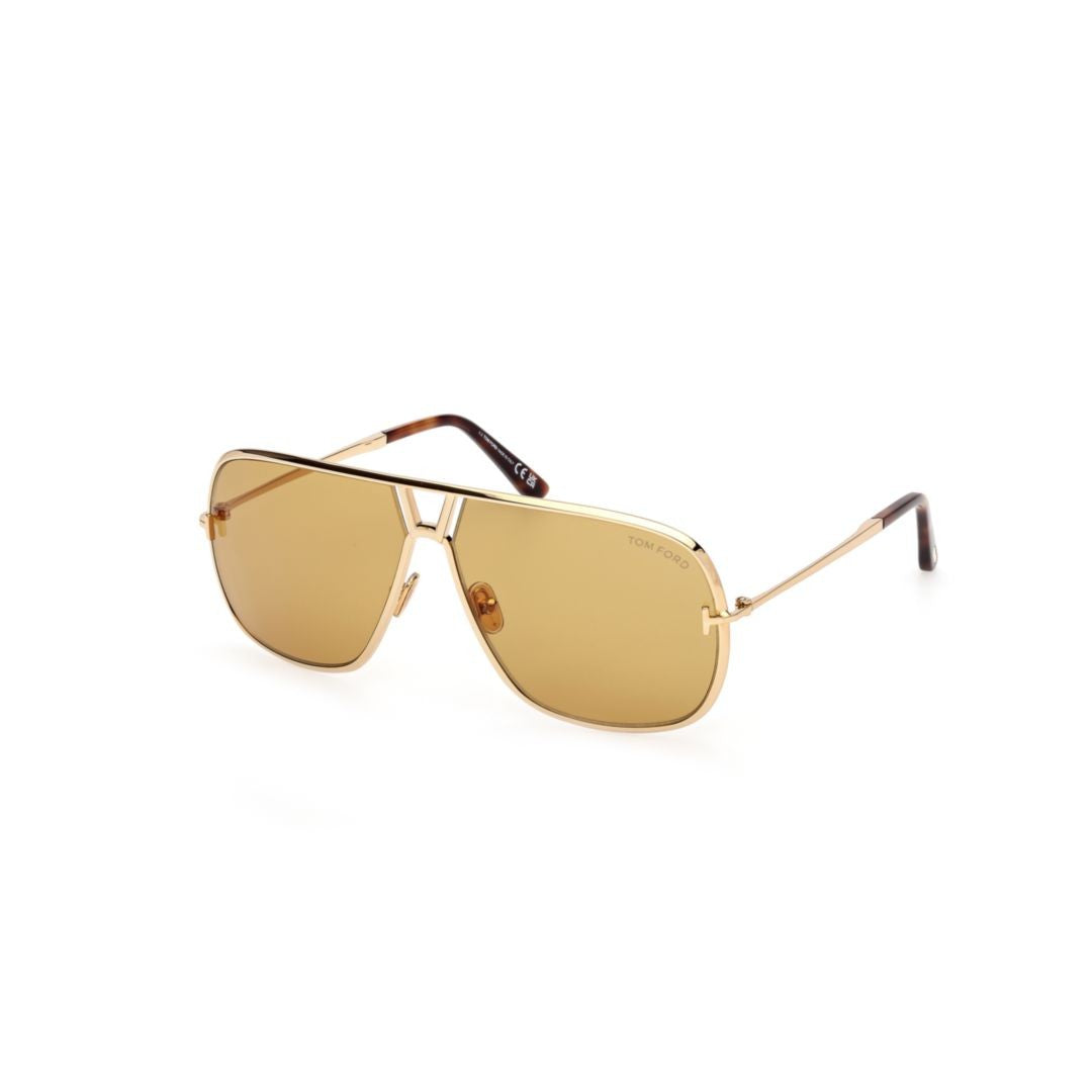 Tom Ford Gold Metal Sunglasses With Amber-Tinted Lenses And Tortoiseshell Tips