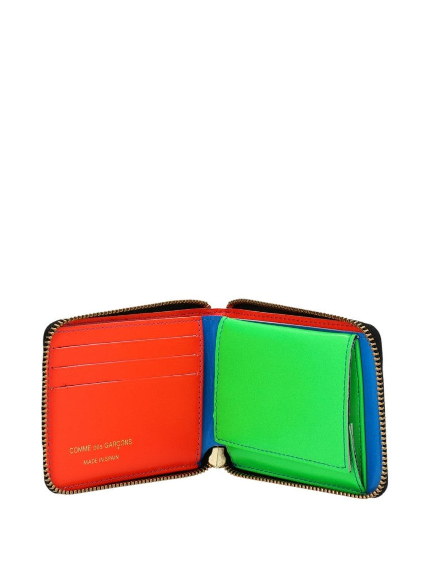 Comme Des Garçons Blue Colorblock Compact Leather Wallet