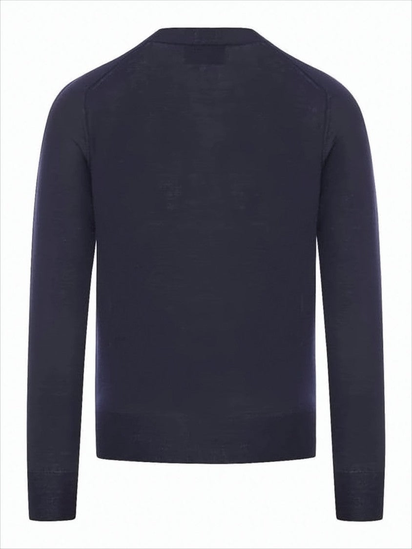 Ami Paris Merino Wool Crew Neck Sweater With Subtle Logo