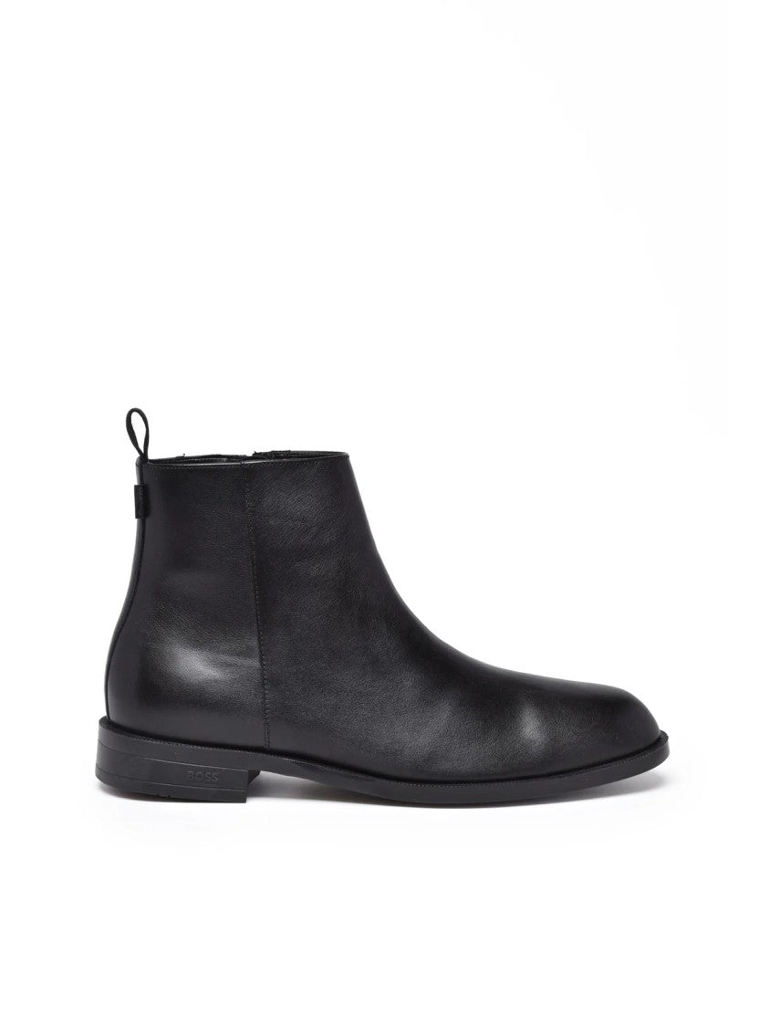 Boss Black Leather Zip Ankle Boots