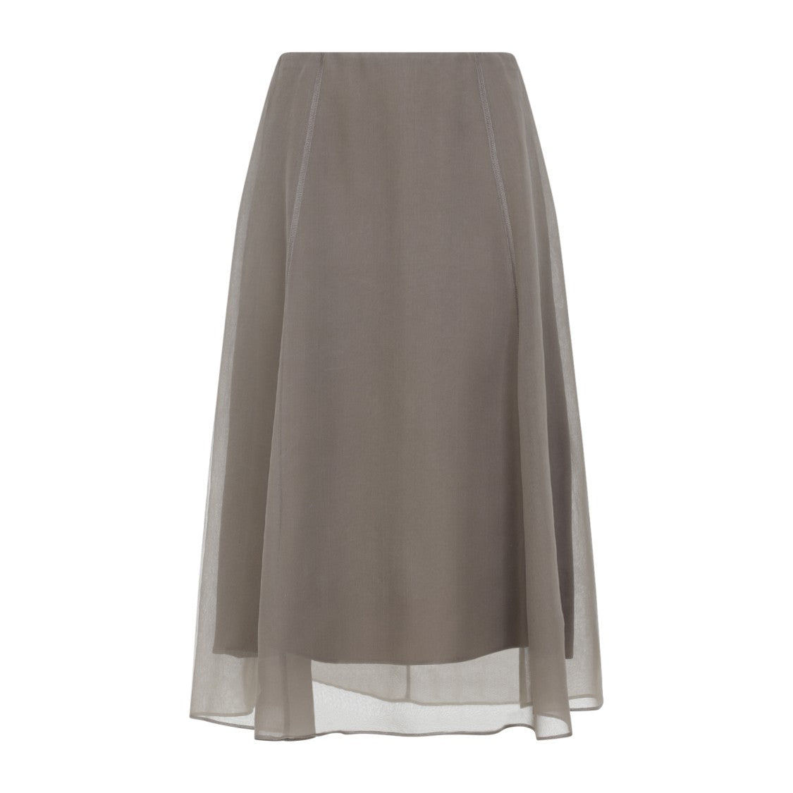 Brunello Cucinelli Silk Midi Skirt With Sheer Overlay And Flared Design