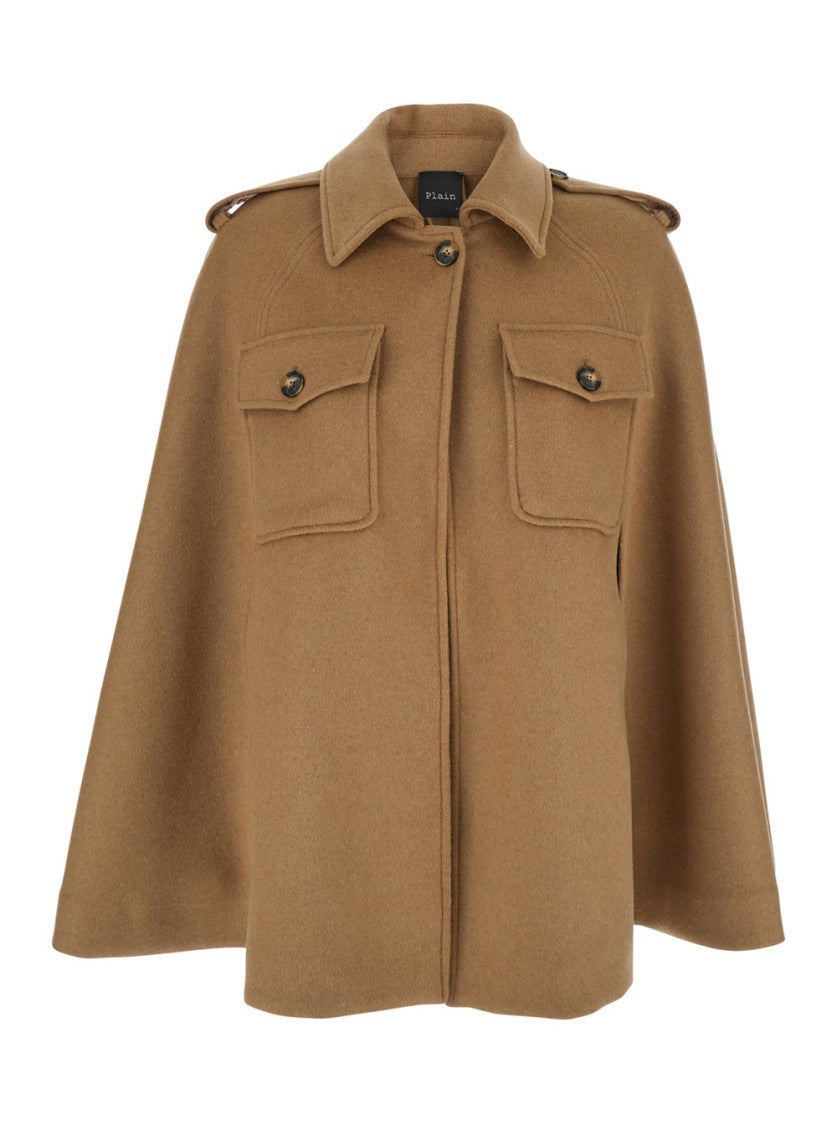 Plain Structured Short Cape With Classic Collar
