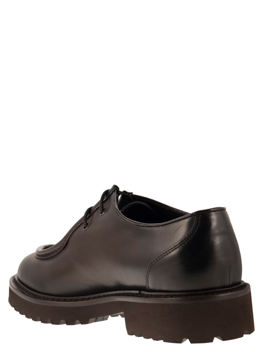 Doucal's Brown Leather Lace-Up Shoe With Embossed Tray Stitching