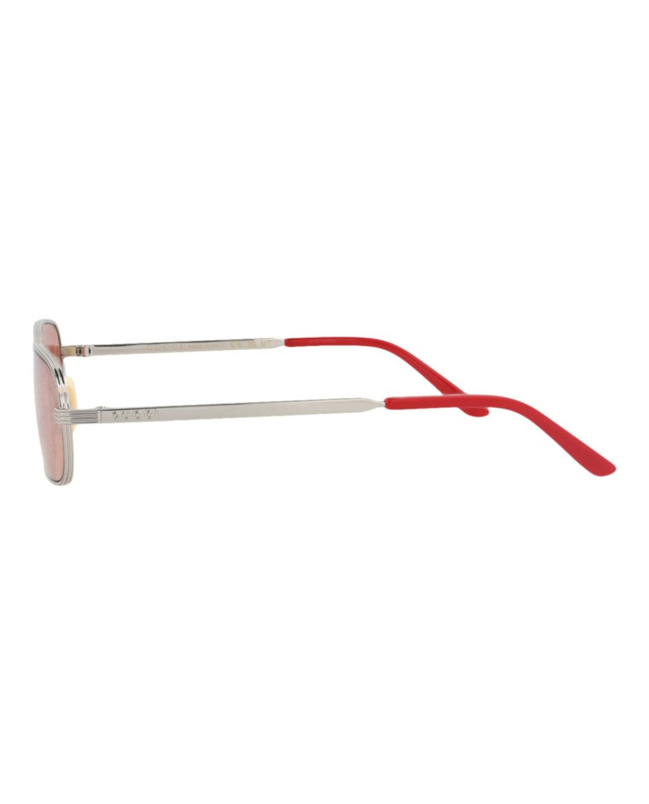Gucci Square-Frame Metal Sunglasses With Pink-Tinted Lenses And Colorful Tips