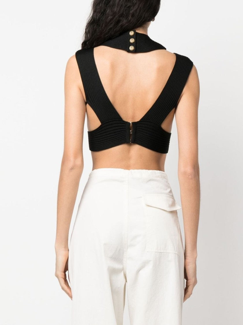 Balmain Cut-Out Ribbed Cropped Top
