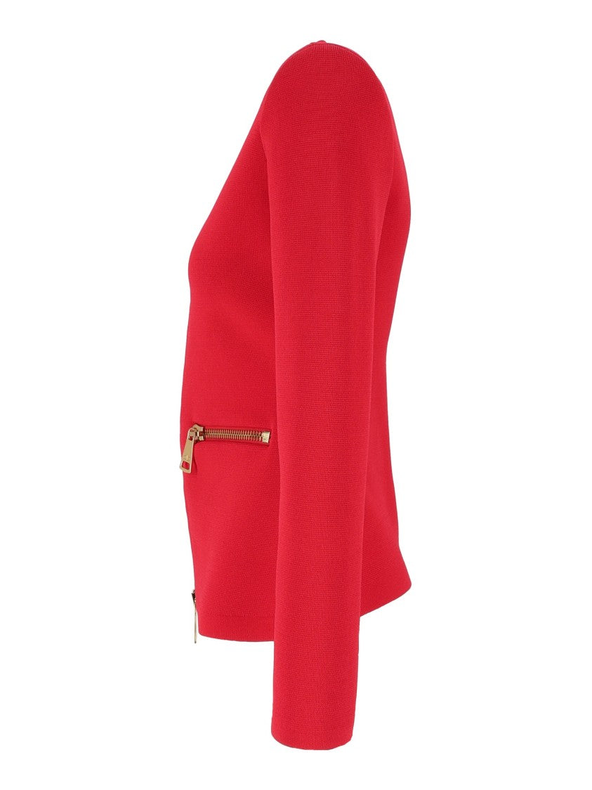 Elisabetta Franchi Fitted Zip-Pocket Tricot Knit Top