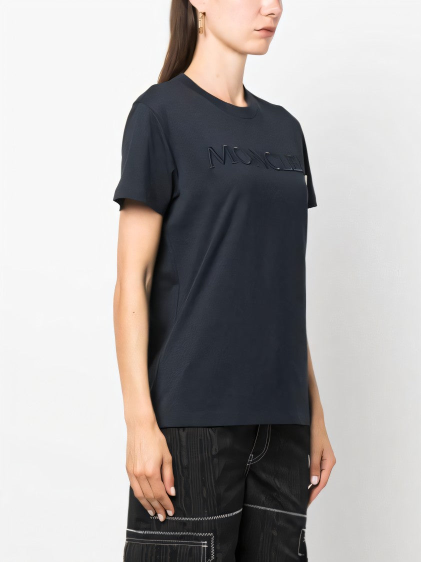 Moncler Fitted Black Cotton T-Shirt With Embroidered Logo