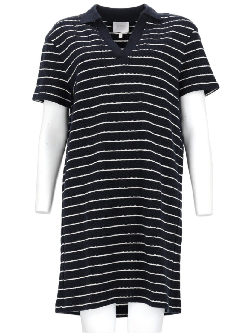 A.P.C. Striped Cotton V-Neck Polo Dress