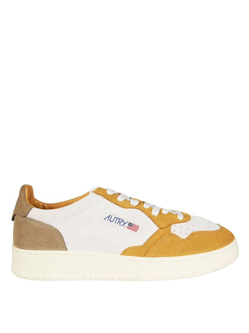 Autry White Medalist Low Mustard Overlay Sneakers