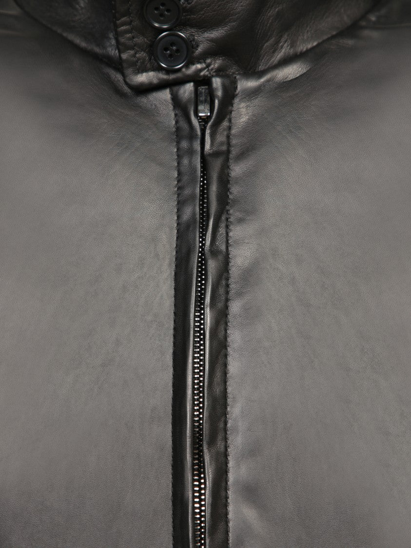 Dell'oglio High-Collar Leather Jacket With Glossy Finish