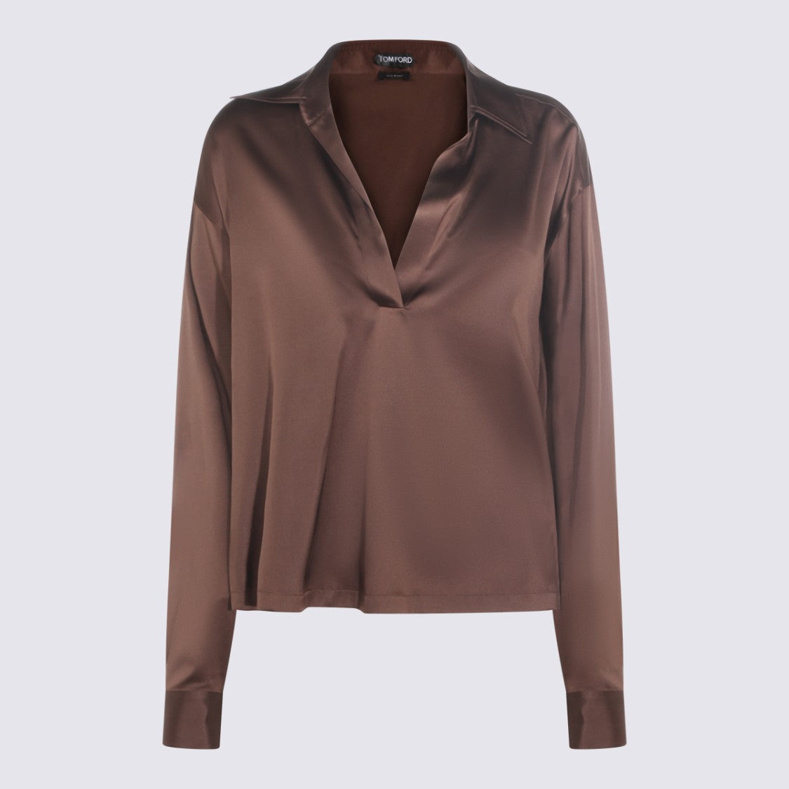 Tom Ford Long-Sleeved Satin Brown Top