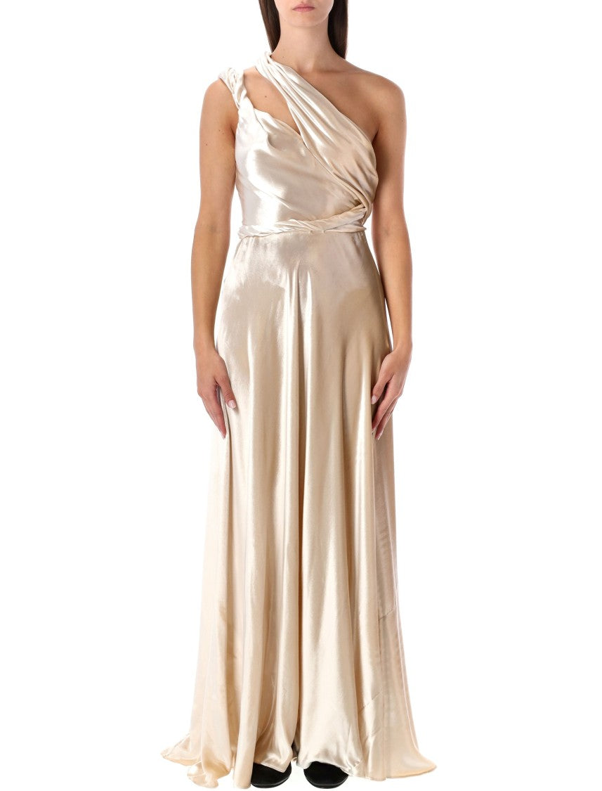 Alberta Ferretti Sculptural One-Shoulder Velvet Evening Dress