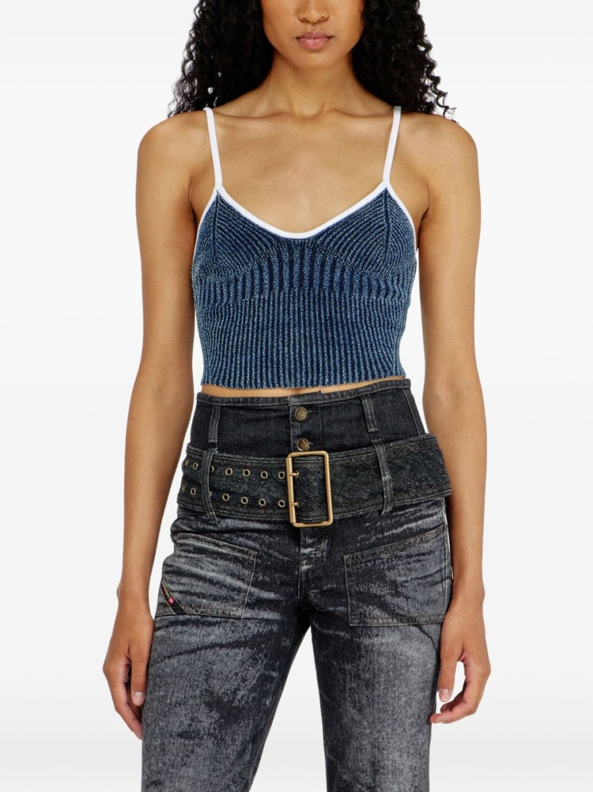 Diesel Cropped Deep Blue Ribbed Knit Top
