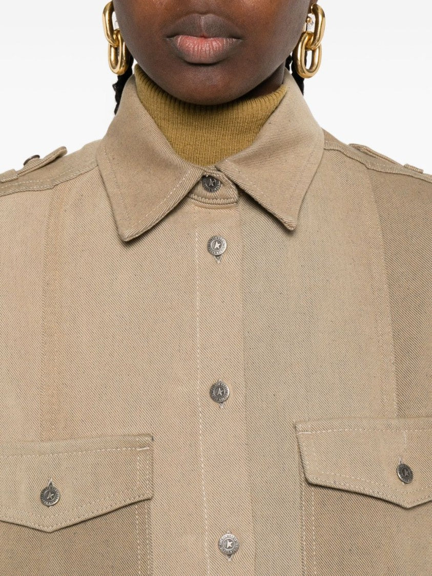 Golden Goose Structured Sleeveless Kaki Jacket With Button-Down Front