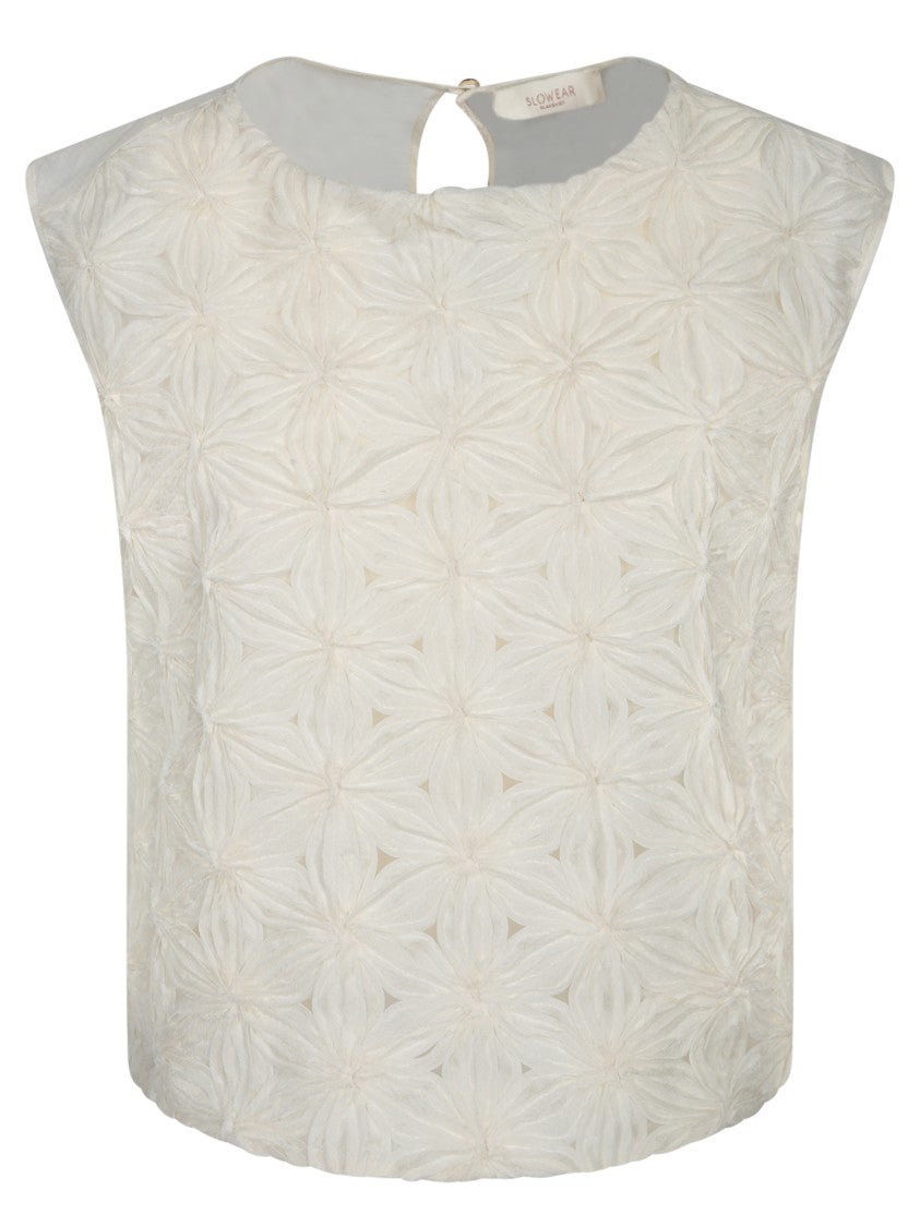 Incotex Textured White Sleeveless Top