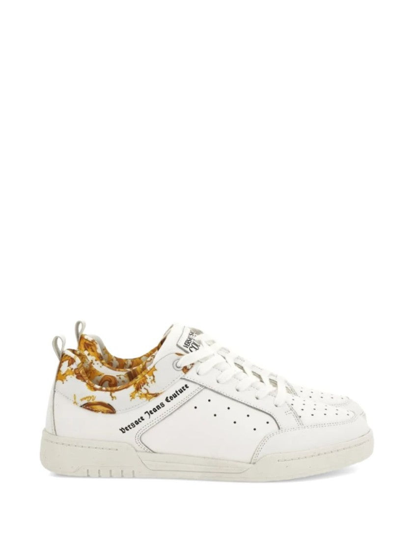 Versace Jeans Couture White Baroque Detail Lace-Up Sneakers