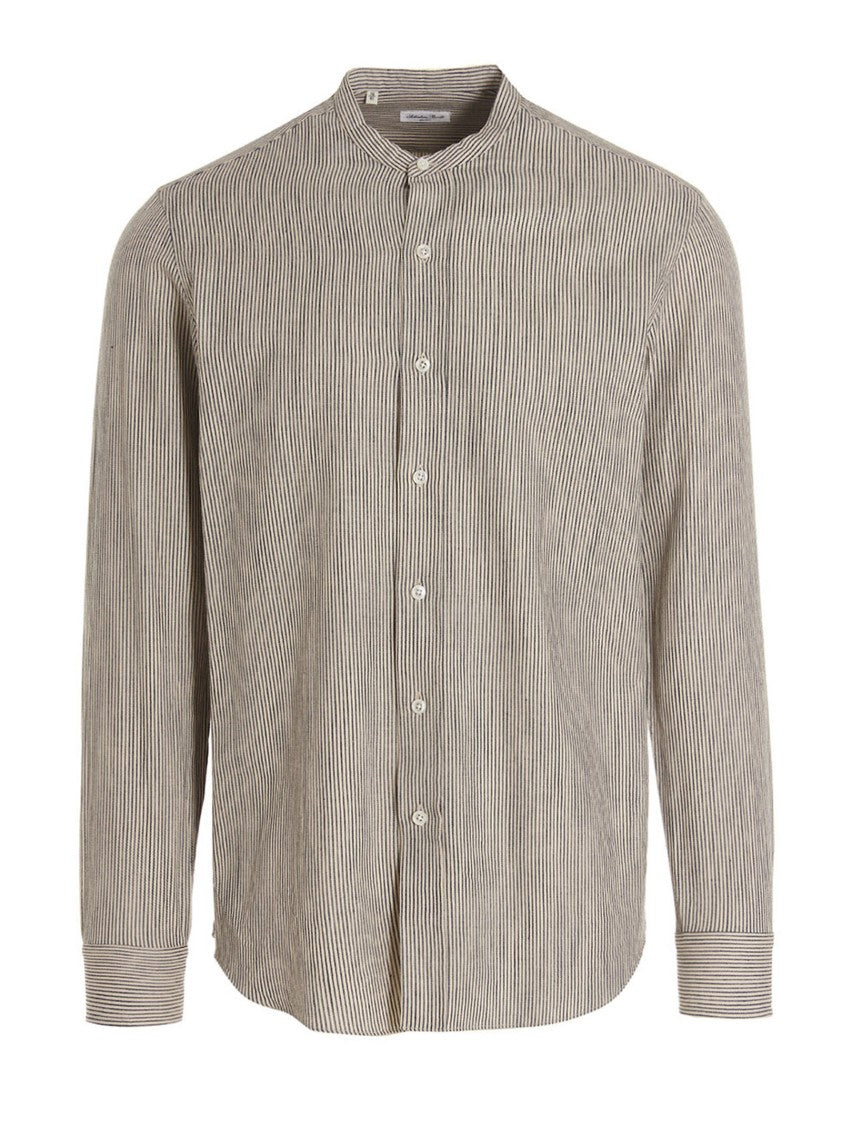 Salvatore Piccolo Mandarin Collar Striped Cotton Shirt