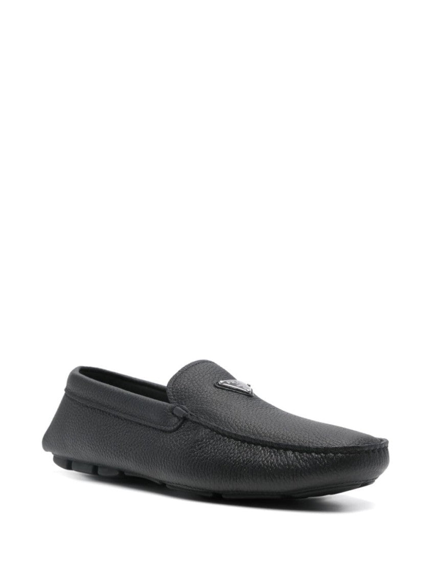 Prada Black Calf Leather Slip-On Loafers
