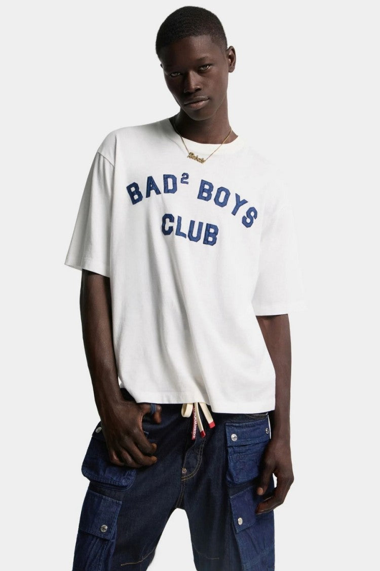 Dsquared2 White Bad2 Boys Club Collegiate Printed Cotton T-Shirt