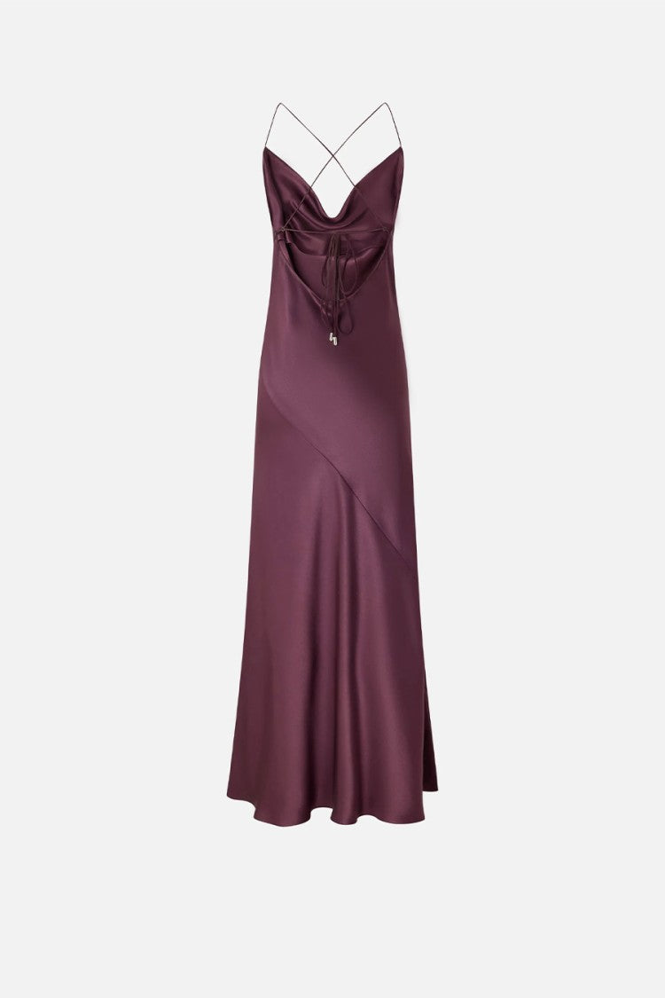 Pinko Burgundy Farro Bias-Cut Satin Acetate Slip Dress