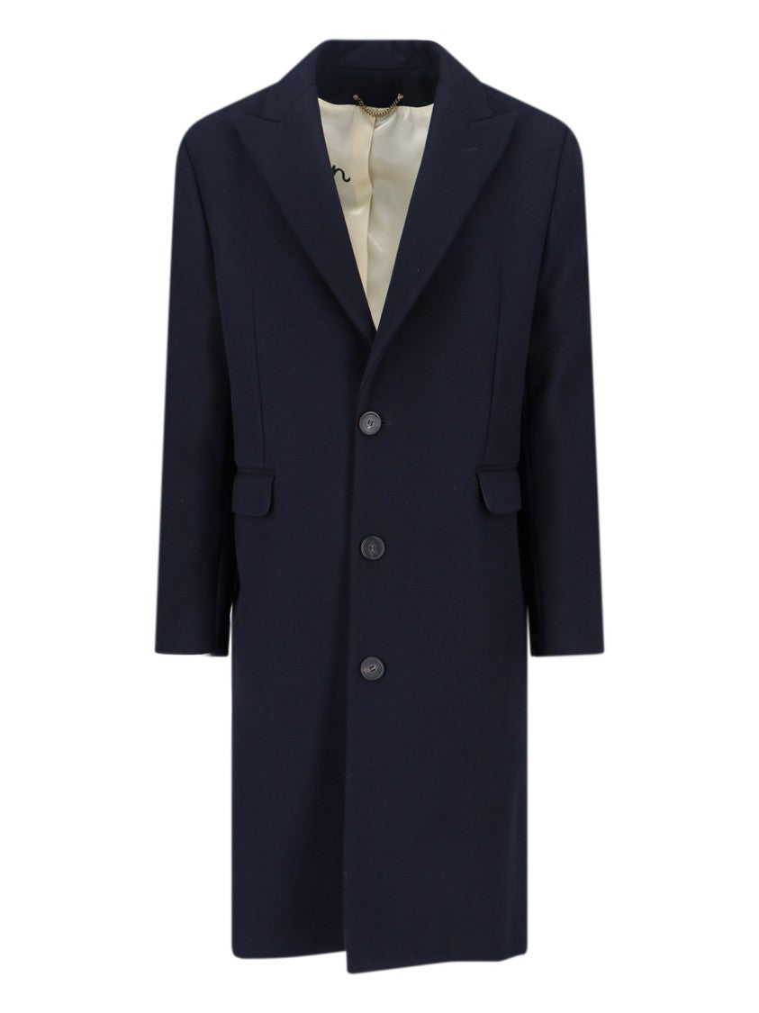 Golden Goose Navy Wool Blend Coat With Star Logo