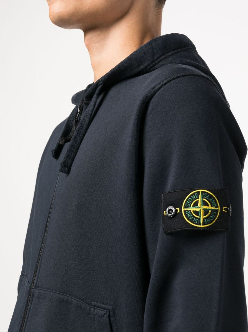 Stone Island Navy Blue Organic Cotton Zip-Up Hoodie