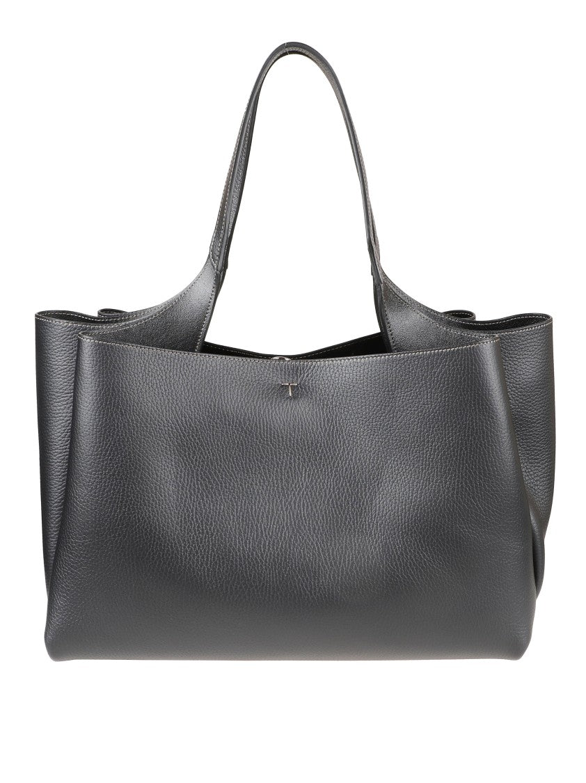 Tod's Textured Black Leather Tote Bag With Embossed Branding
