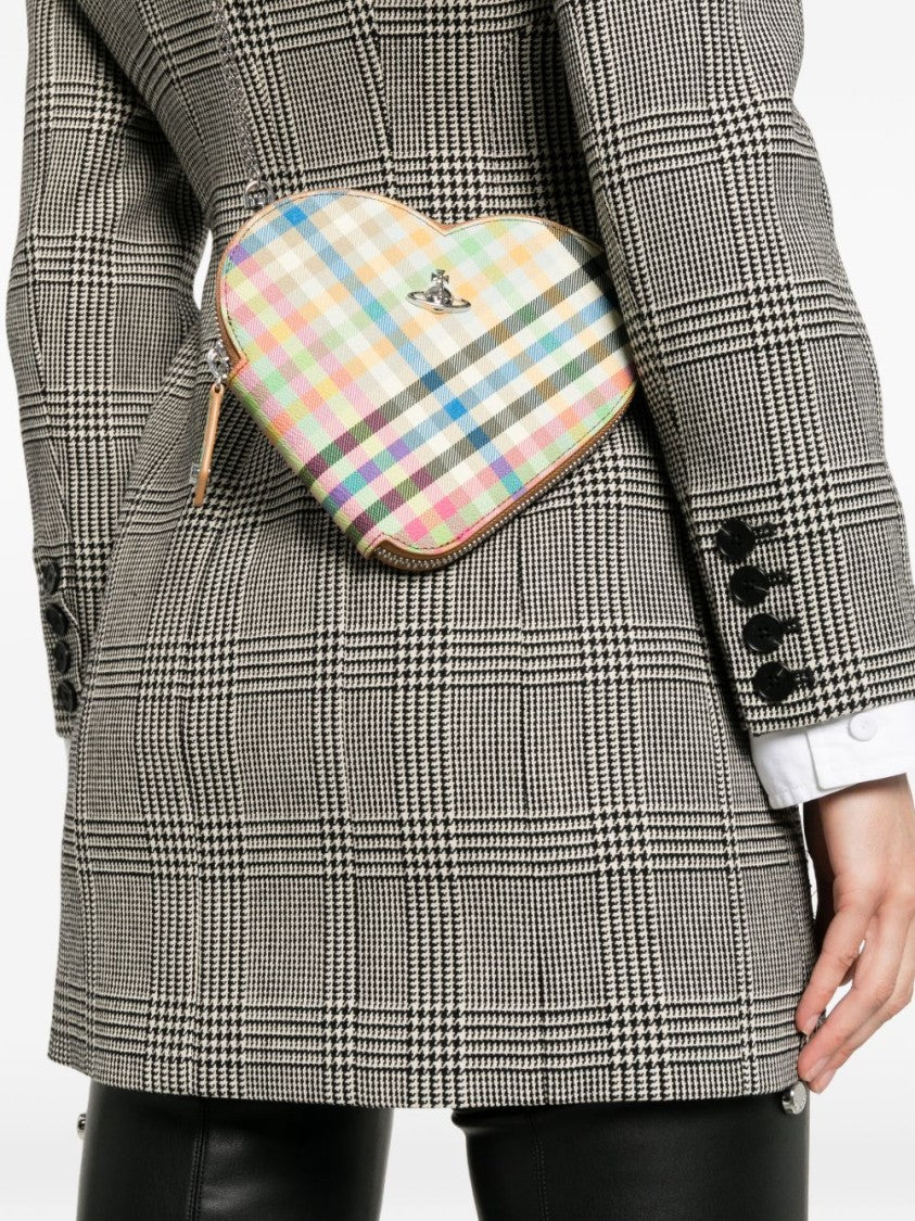 Vivienne Westwood Beige Multicolour Checked Heart Chain Bag