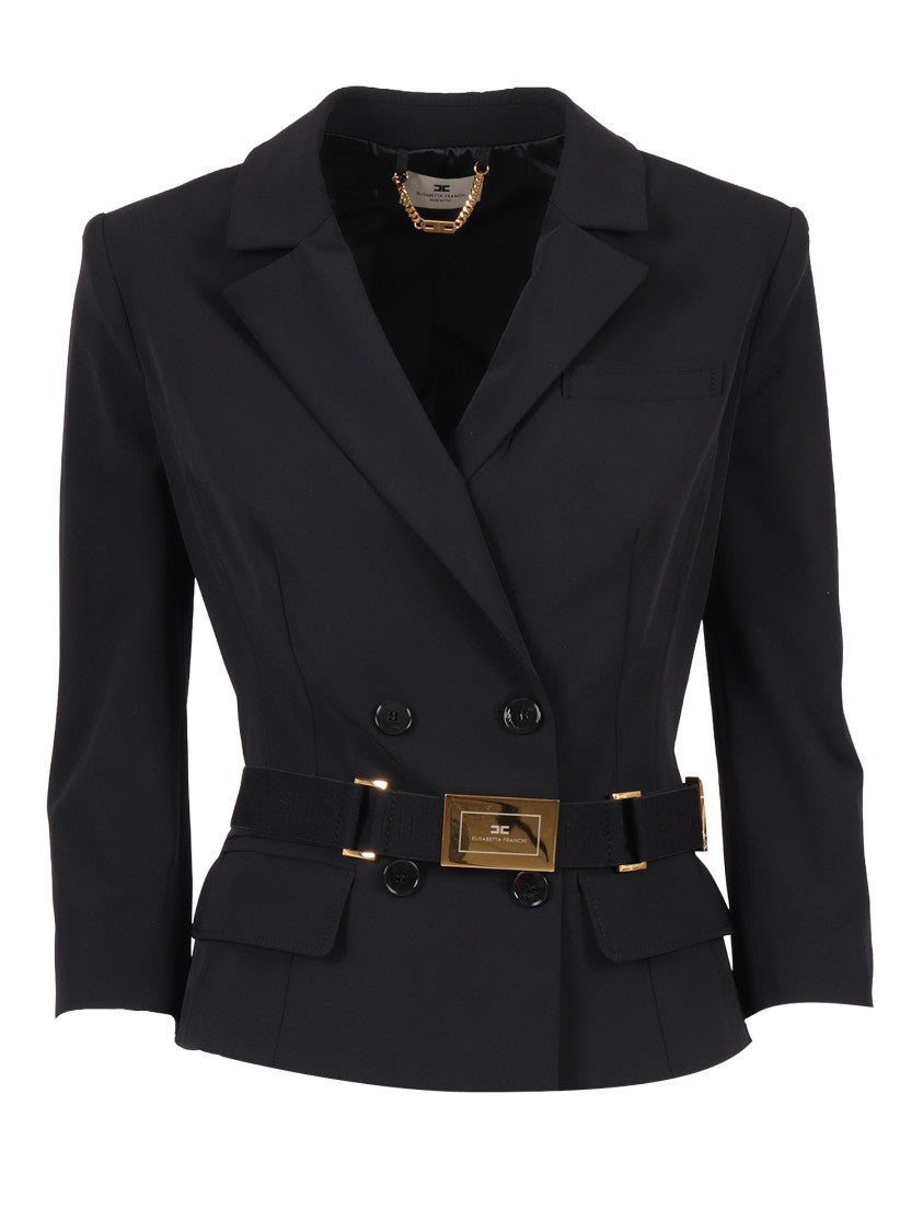 Elisabetta Franchi Belted Tailored Gold Buckle Jacket