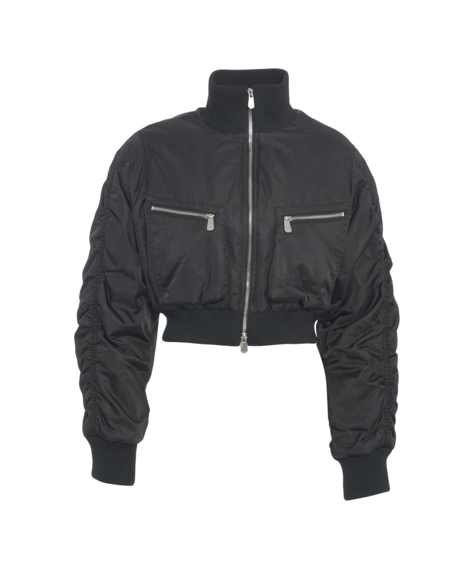 Pinko Cropped Bomber Jacket With Gathered Sleeves