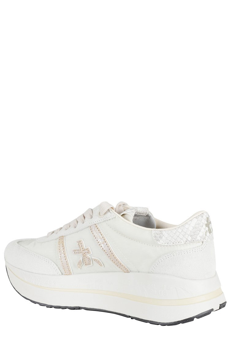 Premiata White Bethcoin 8145 Pink-Logo Leather Sneakers