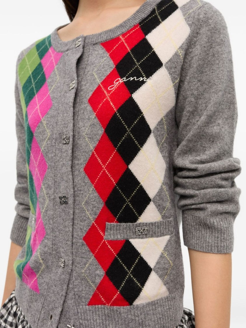 Ganni Checked Button Cardigan