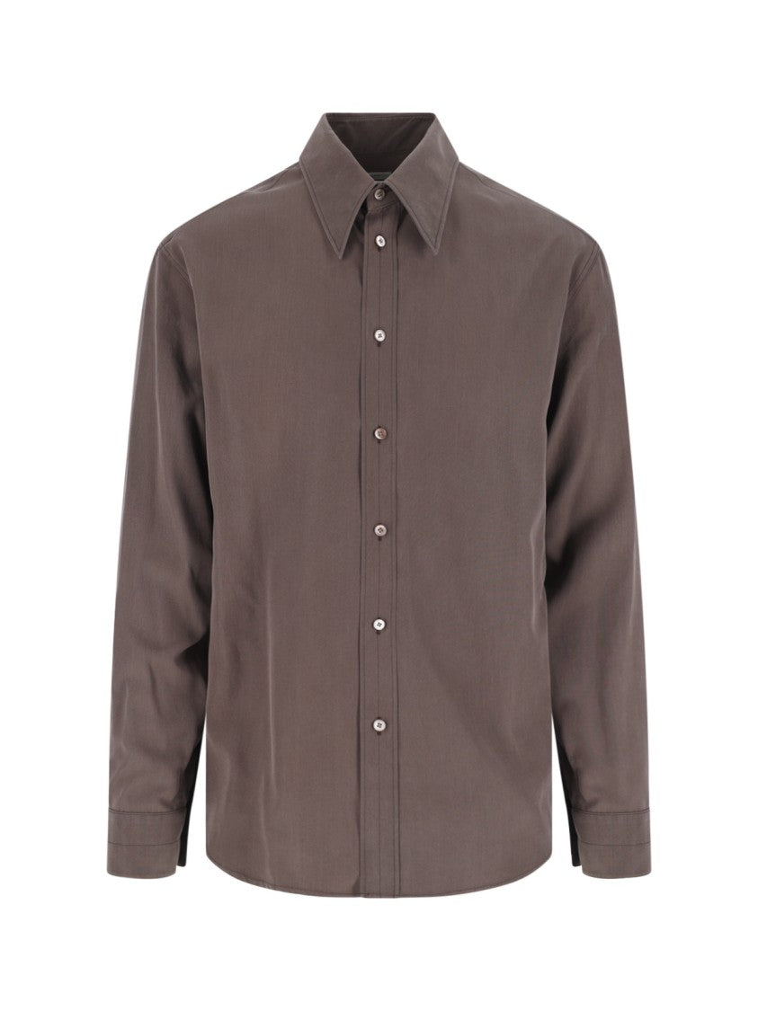 Lemaire Brown Pointed-Collar Silk Shirt
