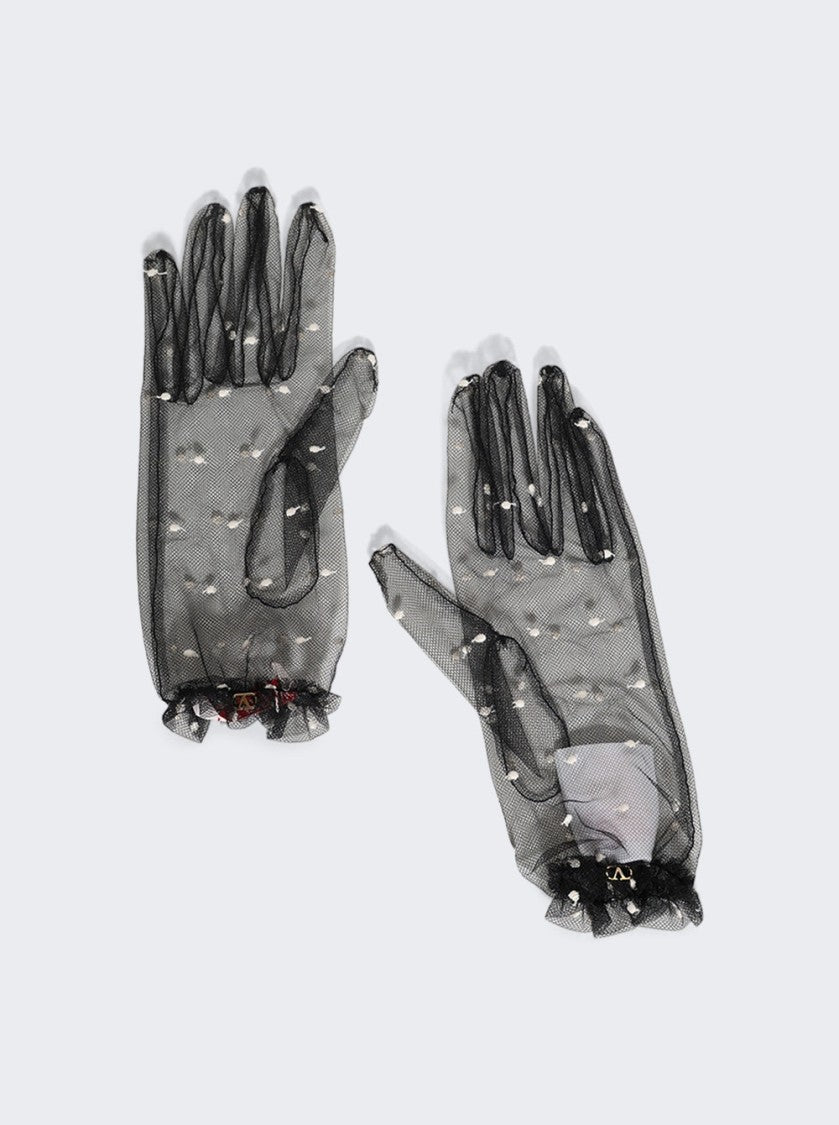 Valentino Garavani Tulle Signature Gloves Black