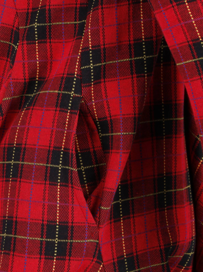 Comme Des Garçons Red/Black Plaid Draped Hooded Dress