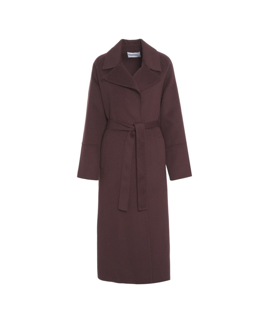 Kaos Belted Brown Wool Blend Coat With Wide Lapels