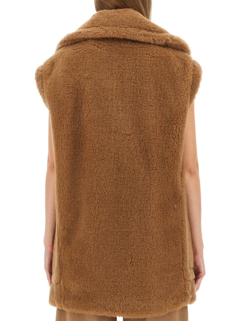 Max Mara Plush Teddy Bear Vest With Wide Lapel And Double-Breasted Closure