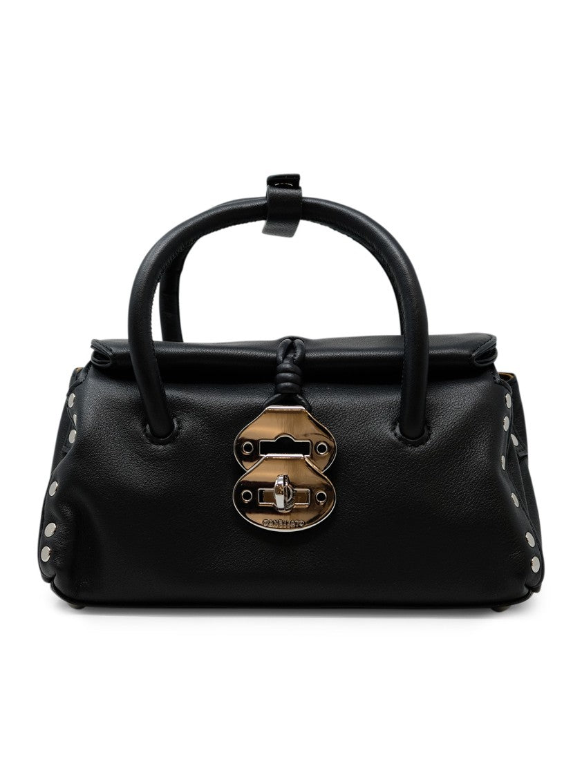 Zanellato Structured Black Lavagna Leather Dotta Saeta Baby Handbag