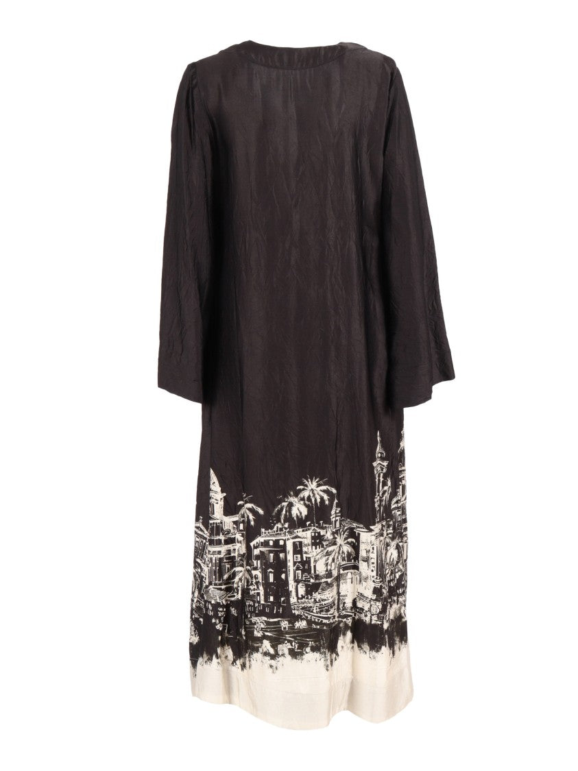 Shirt A Porter Relaxed Fit V-Neck Dress With Cityscape Print