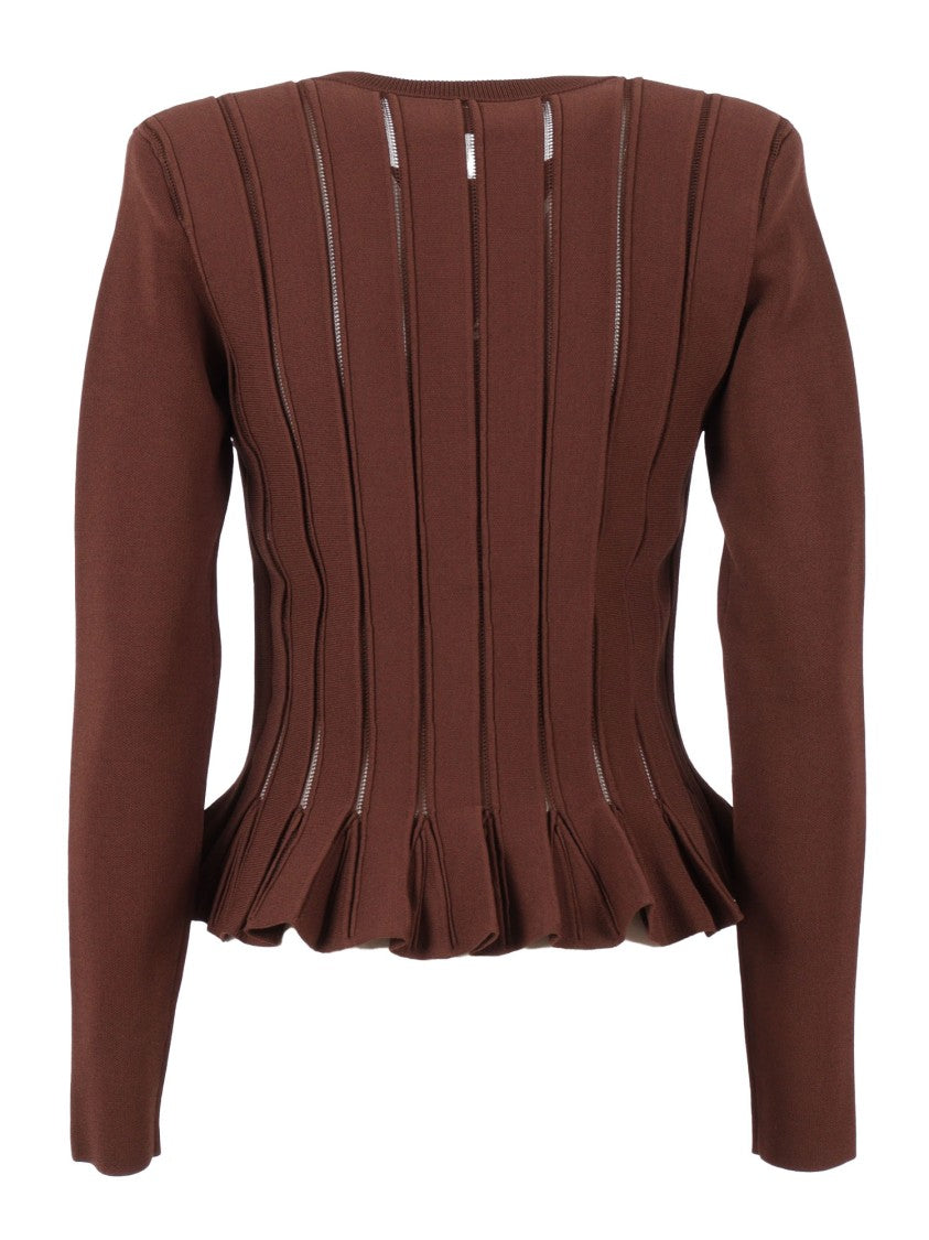 Elisabetta Franchi Textured Ribbed Fitted Cardigan With Peplum Hem