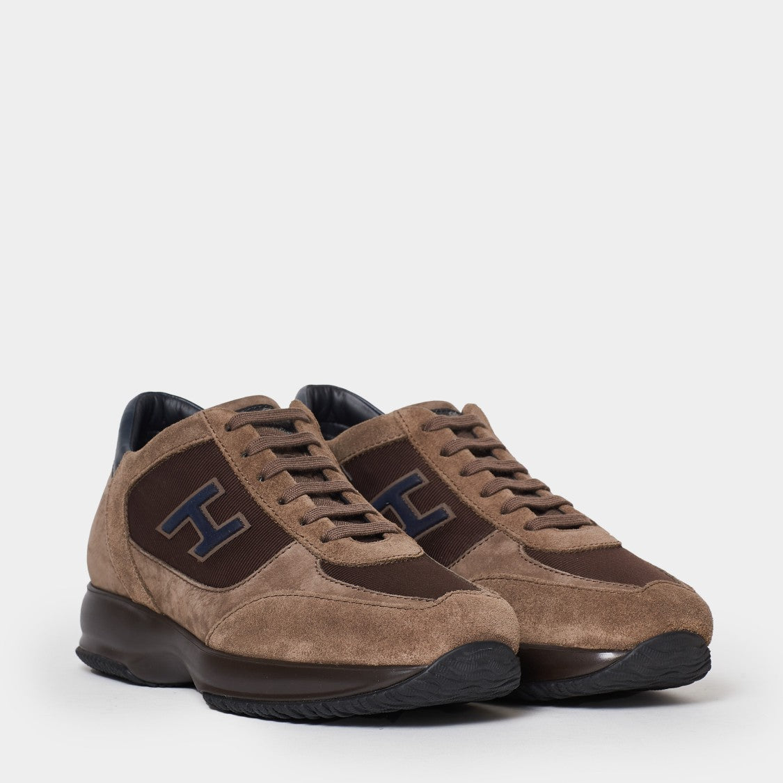 Hogan Brown Suede And Technical Fabric Interactive Sneakers