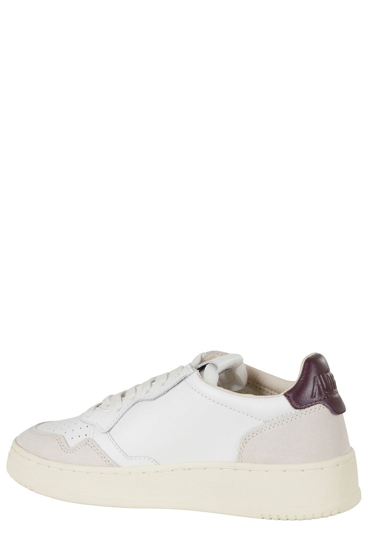 Autry White Burgundy Medalist Low Suede Inserts Leather Sneakers