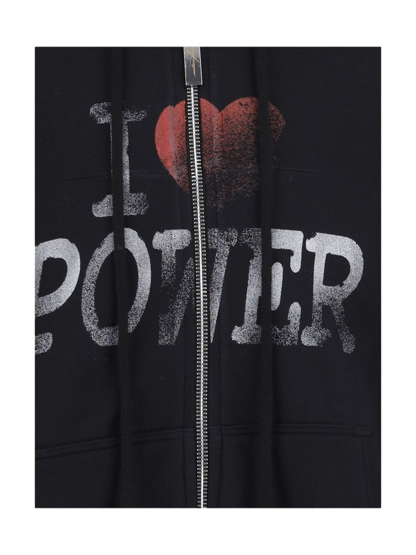 Matieres Fecales Cropped Cotton Hoodie With Zipper And Distressed Print