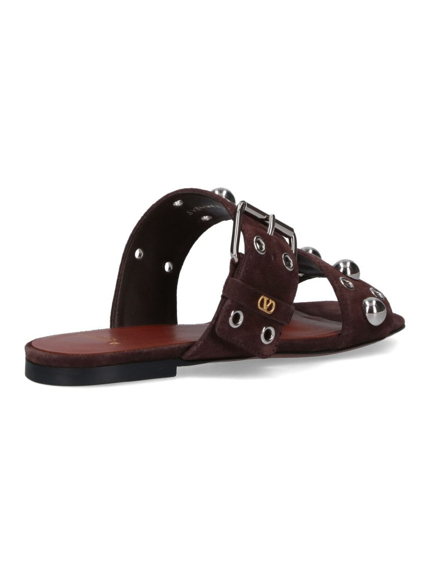 Valentino Garavani "Nellcôte" Studded Sandals – Brown