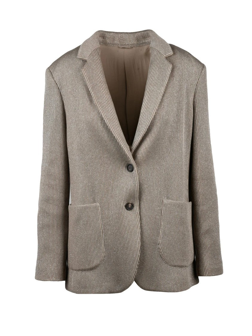 Brunello Cucinelli Beige Cotton-Blend Lamé Blazer