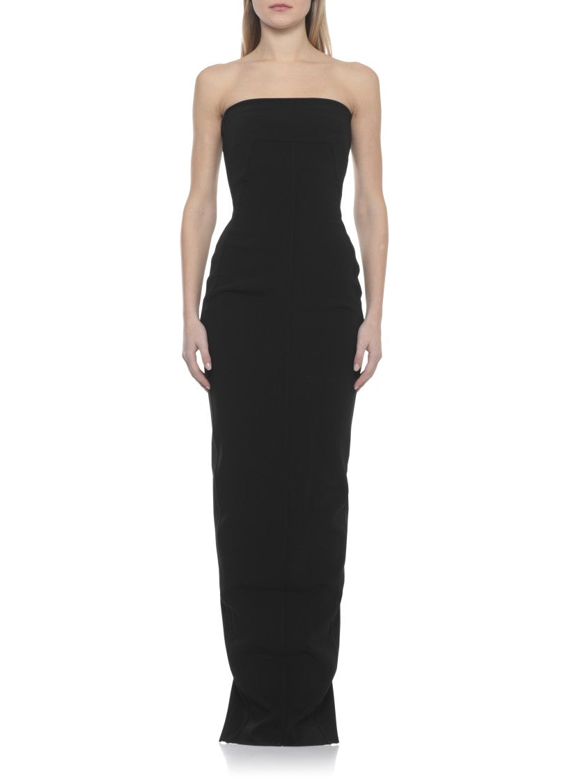 Rick Owens Black Viscose Bustier Gown With Elegant Neckline And Rear Vent