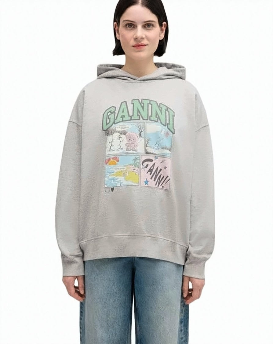 Ganni Relaxed-Fit Gray Organic Cotton Hoodie