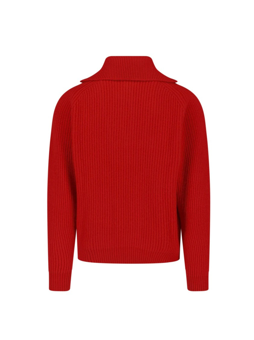 Jil Sander Cropped Ribbed Knit Sweater With Half-Zip Closure