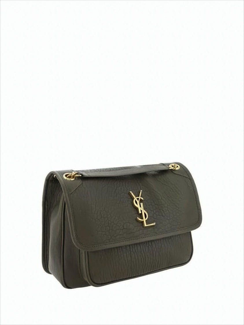 Saint Laurent Textured Lambskin Leather Crossbody Bag With Metallic Emblem