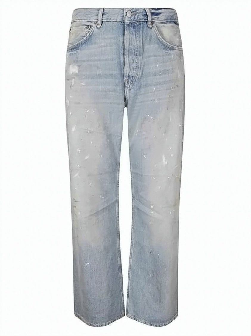 Acne Studios Light Blue Distressed Denim Pants With Relaxed Straight-Leg Fit